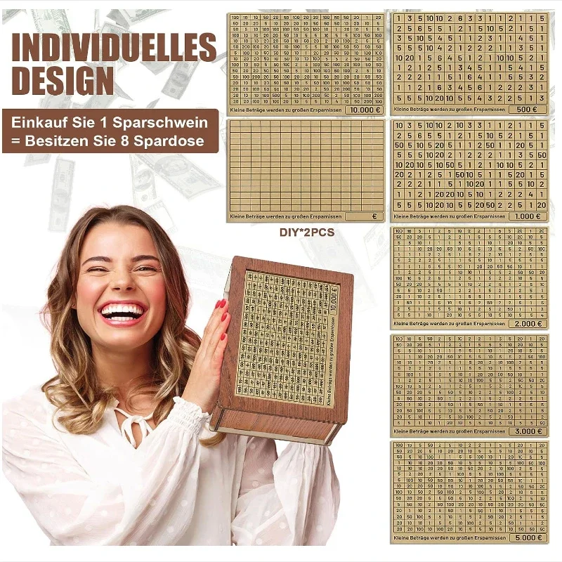 Tirelire En Bois Magique Japonaise - Avec Objectif D'épargne Et Numéros - Pour Enfants Et Adultes - Modèle B3000
