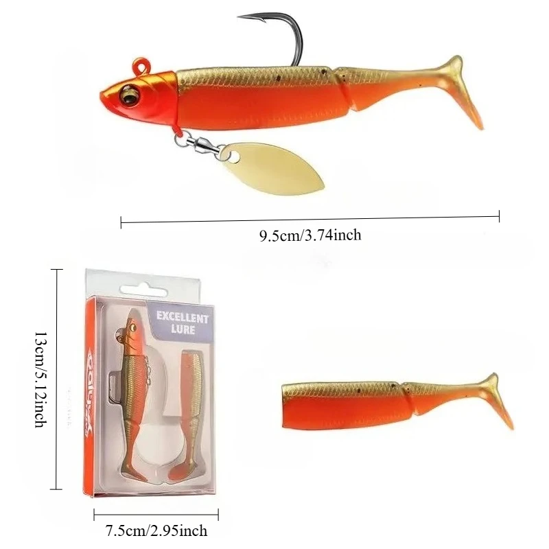 Juego de cebo suave con Cola en T que brilla en la oscuridad، 9,5 سم، 20 جرام، cebo biónico con purpurina de un Solo gancho #4