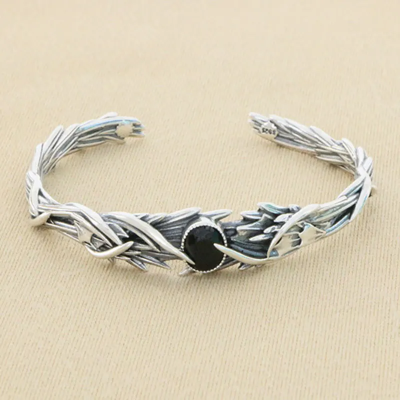 

Exotic S925 Silver Bracelet Retro Worn Open Silver Bracelet Art Fashion Rose Thorn Men's and Women's Bracelet