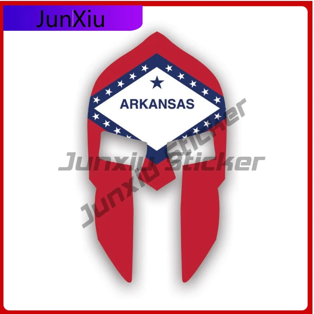 

Arkansas Flag Spartan Helmet Stickerwaterproof Outdoor Cool Laptop Waterproof Vinyl Decal For Campers High Quality Decor Sticker