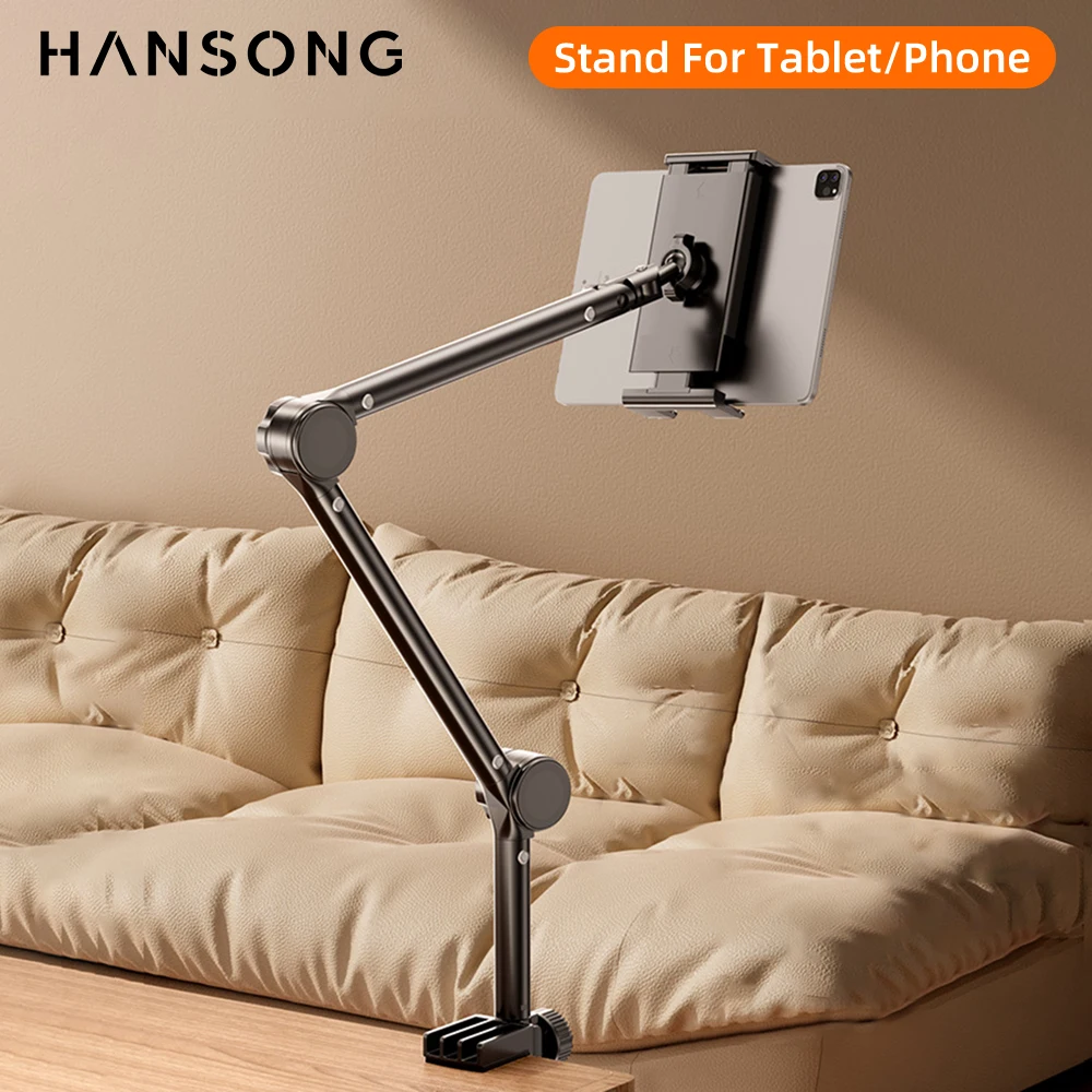 Tablet Holder iPad Desk Stand with 360° Adjustable Foldable Metal Arm Tablet Bracket for Phone Tablet or Other 4~13In Devices