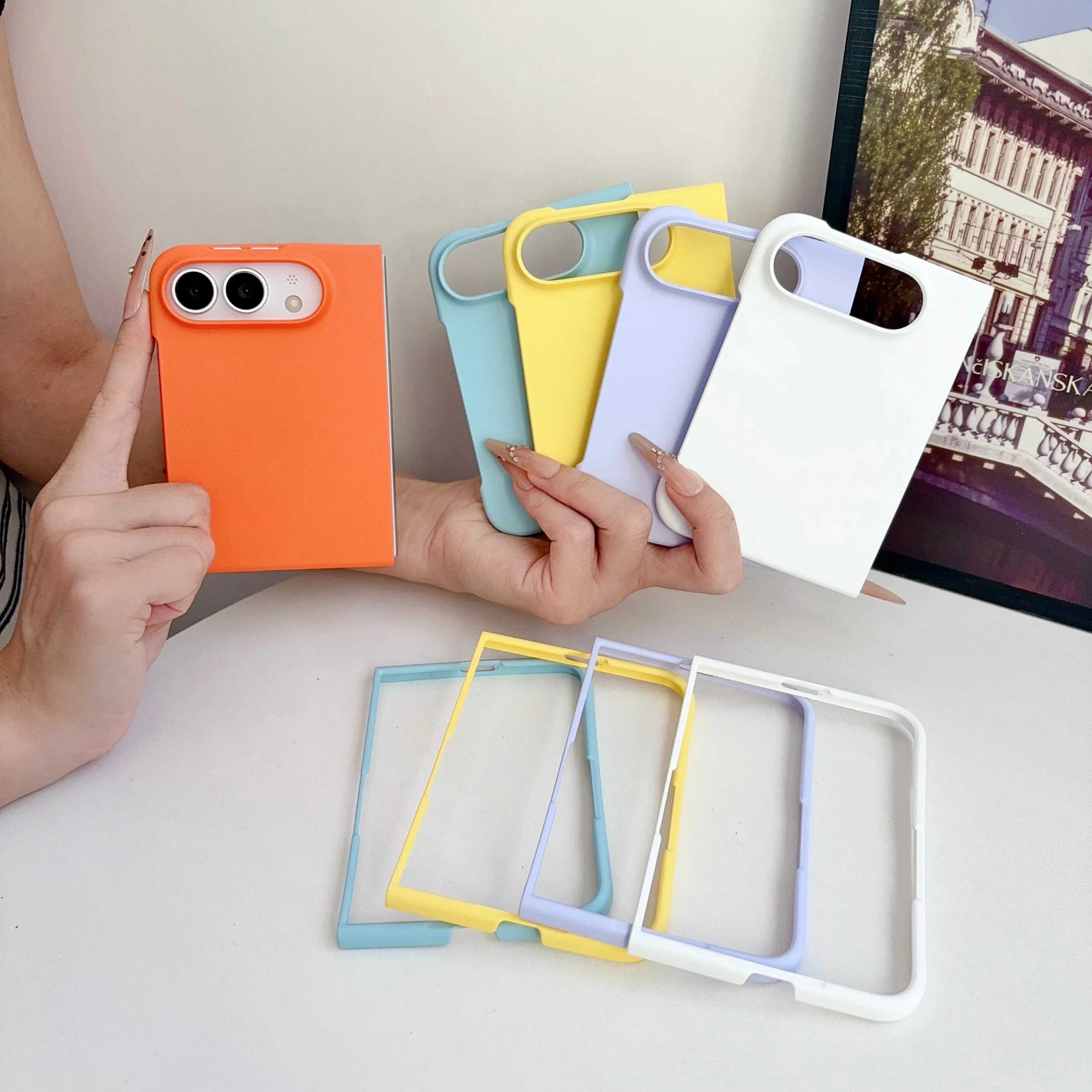 Luxury Dopamine Slim Skin Fell PC Hard Phone Case for Apple iPhone Duo Fold Matte Solid Color Hinge Protection Shockproof Cover