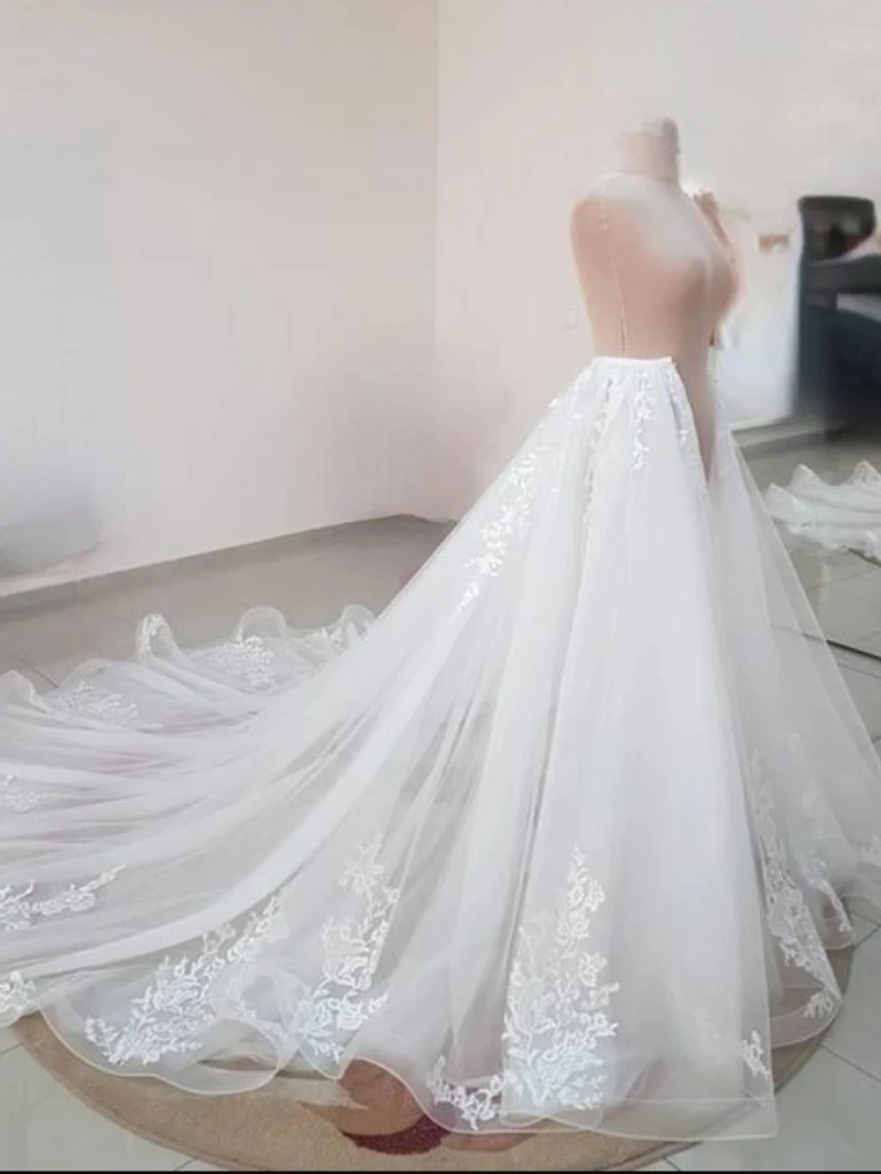 

HOT Detachable skirt wedding overskirt, tulle wedding train decorated lace Detachable wedding overskirt custom size