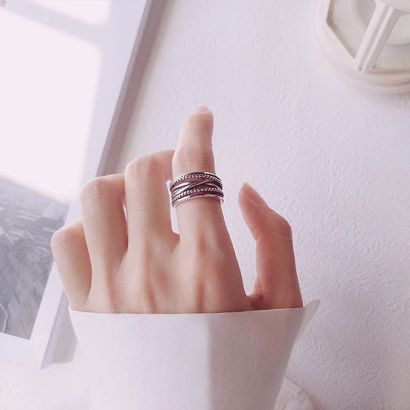 Women's Retro Twisted Multi-layer 925 Sterling Silver Ring, Unique Style