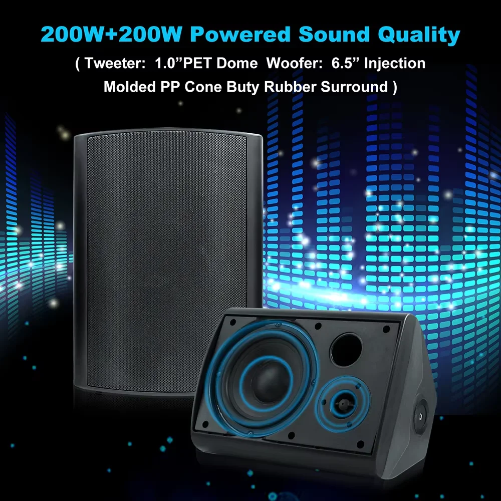Herdio 2PCS 6.5'' 400W Outdoor Speakers Wired Waterproof Passive With Potent Bass Wall-Mount Speakers For Covered Indoor Patio