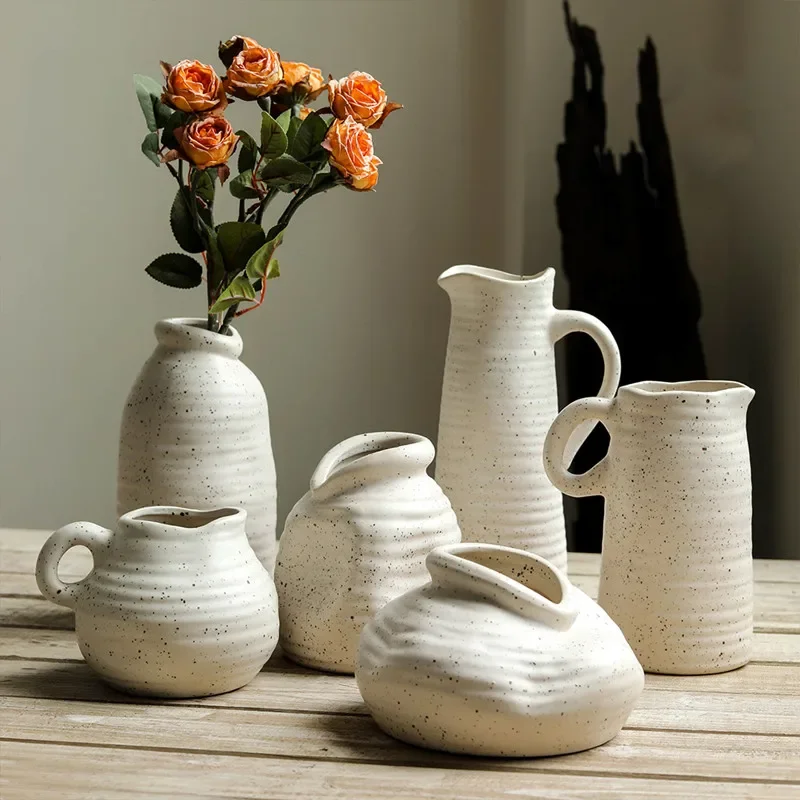 Stoneware Vase Ornaments Dried Flowers Flower Table Ceramic Flower Utensils Simple Modern Creative Home Interior Soft Decoration