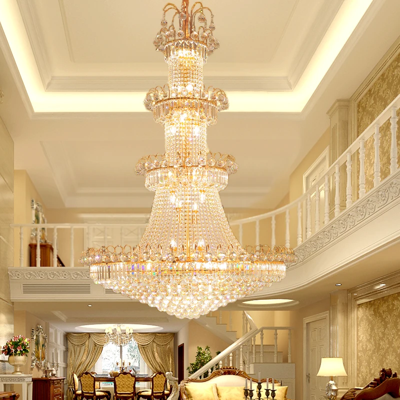 Luxury Living Room Crystal Chandelier Staircase European-style Large Chandelier Hotel Lobby Villa High Ceiling Lighting Lustre