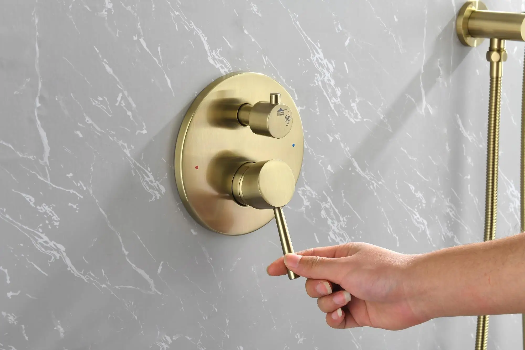 Brushed Gold Shower System - Wall Mounted Faucet Set with 10 Rain Shower Head & Handheld, High Pressure 2-Way Kit