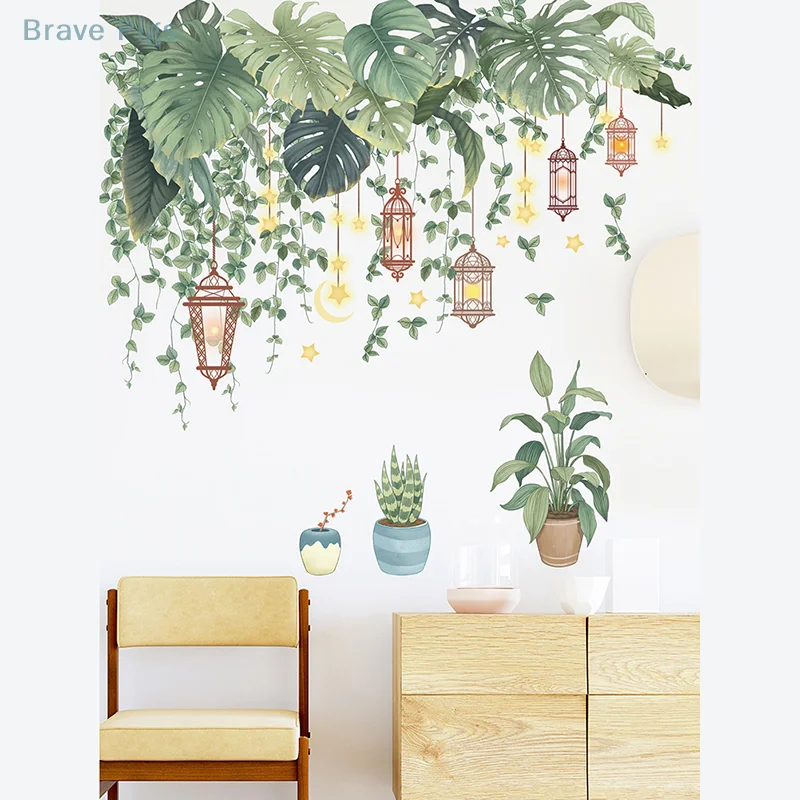 Green Leaves Wall Stickers For Home Living Room Decorative Vinyl Wall Decal Tropical Plants DIY Kid Door Murals Wallpaper