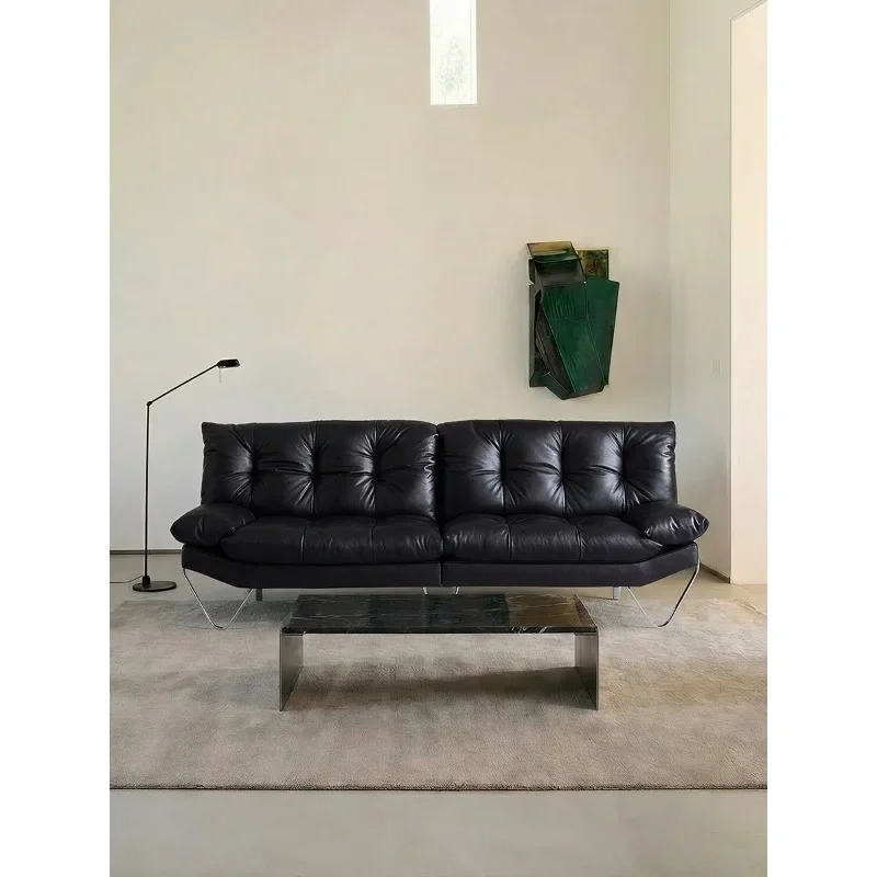 Soufflé Cloud Full Leather Sofa High Backrest Suspended Black