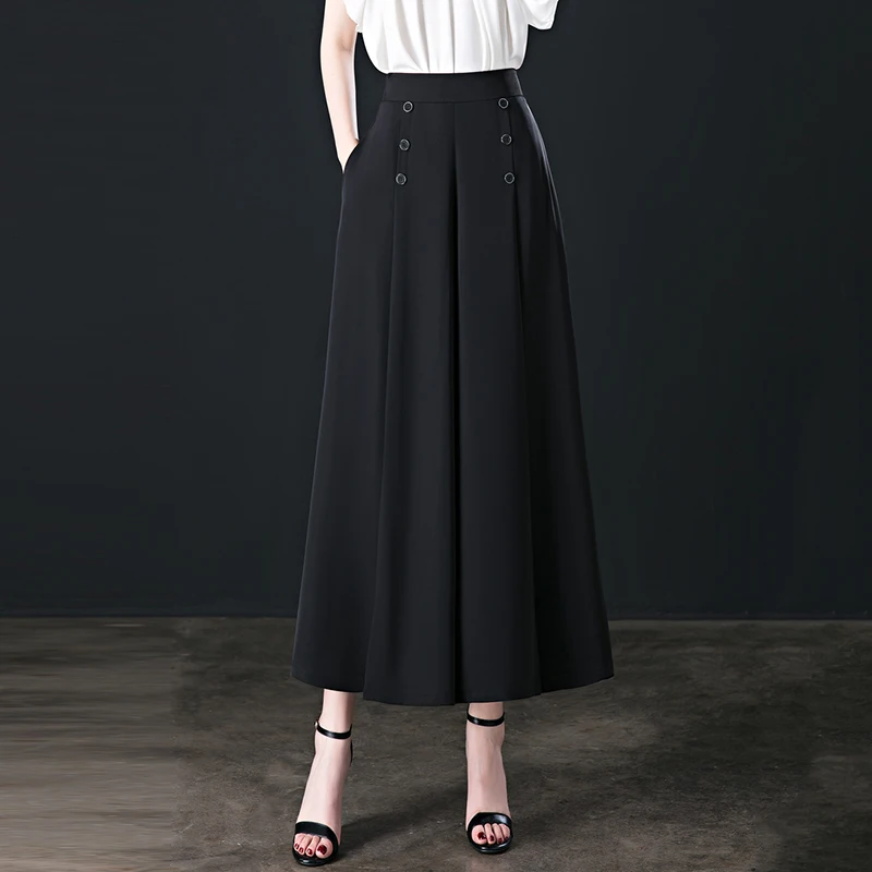 Vintage Wide Leg Pants Women Elastic Waist Button Ankle-Length Pants Oversized Loose Spring Mom Pant Stretch Trousers Skirt 3XL