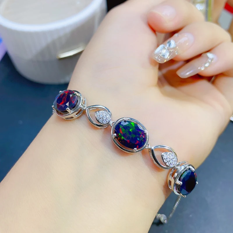 

Natural Black Opal Bracelet for women silver 925 jewelry luxury gem stones 18k gold plated free shiping items