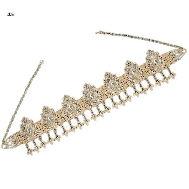 X5QE Ethnic Rhinestones Hairband Female Charm Hairchain Middle East Wedding Headchain