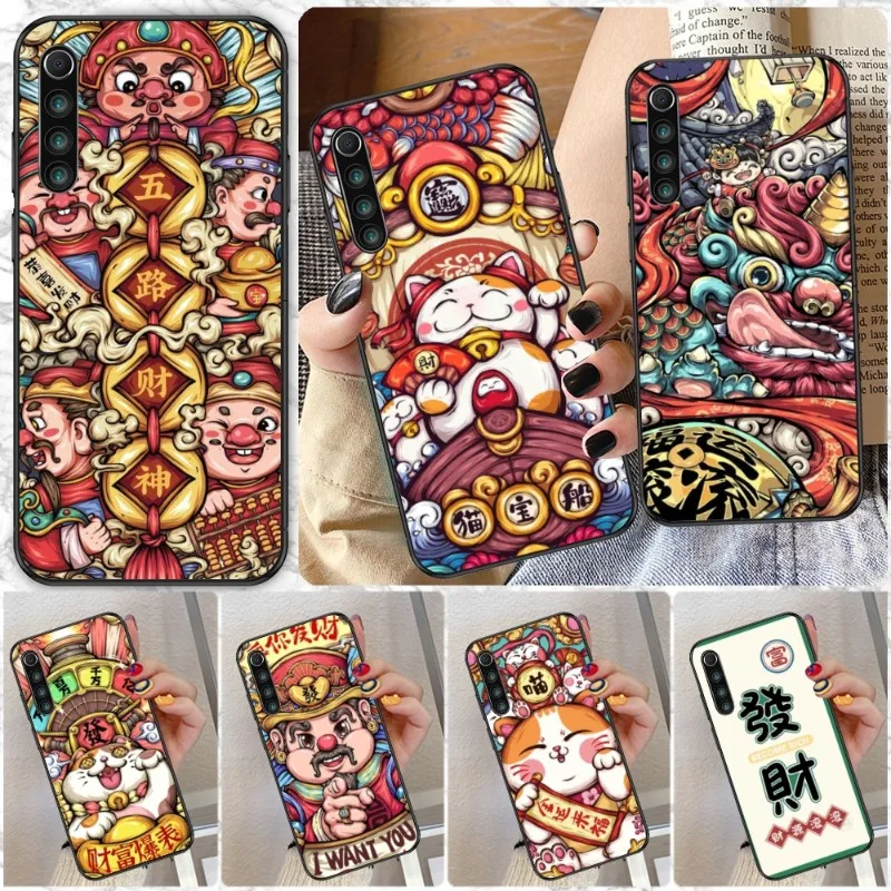 Chinese God of Wealth Cell Phone Case for Xiaomi Redmi Note 12 11 10 9T 8 7 Pro 9 9A 9C 8 Black Soft Phone Cover Funda