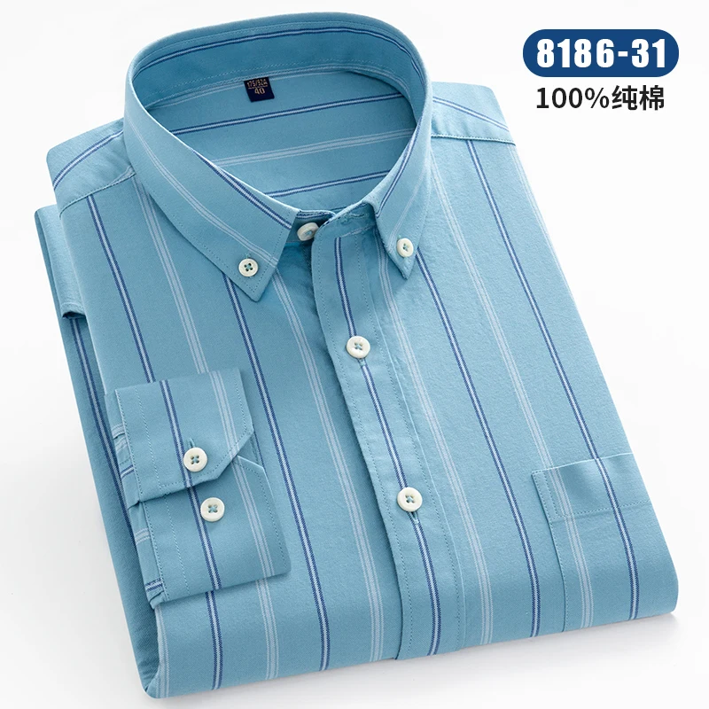 Light Luxury High Quality New Fashion Men\'s Shirt Long Sleeve 100% Cotton Oxford Business Casual Shirts Social Formal Men Wear