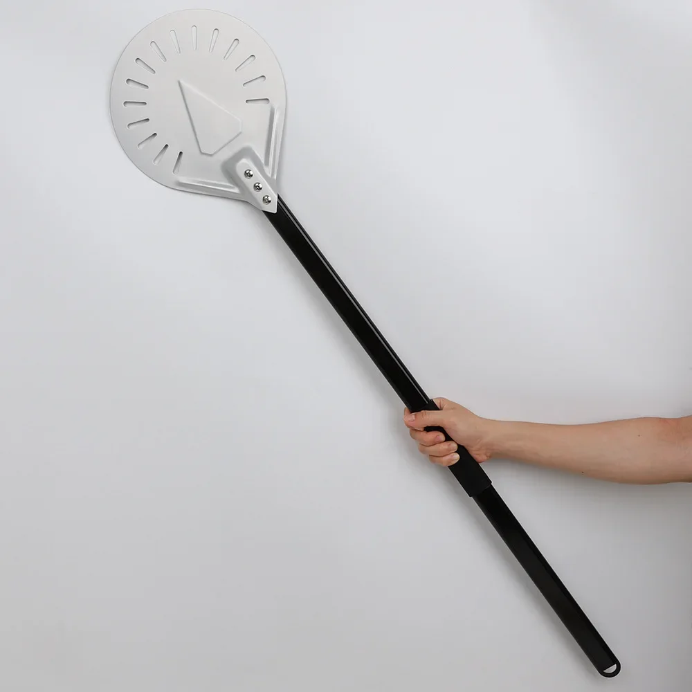 Perforated Pizza Turning Peel Professional Long Metal Pizza Tool Round 8 Inch Pizza Turner with Adjustable Aluminum Handle