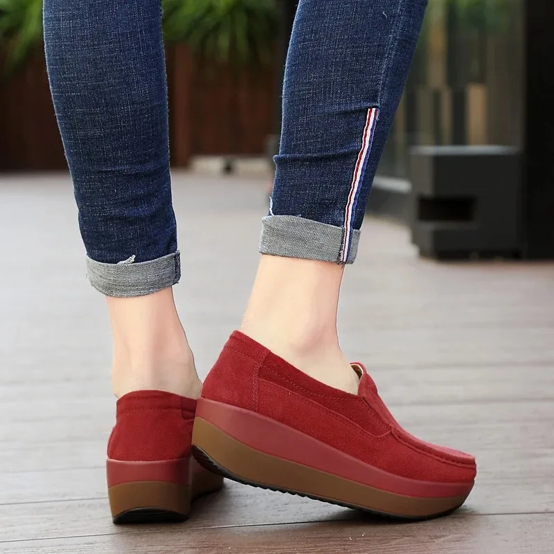 Women Flat Platform Loafers Ladies Elegant Suede Leather Moccasins Shoes Woman Slip On Moccasin Women\'s Blue Casual Shoes