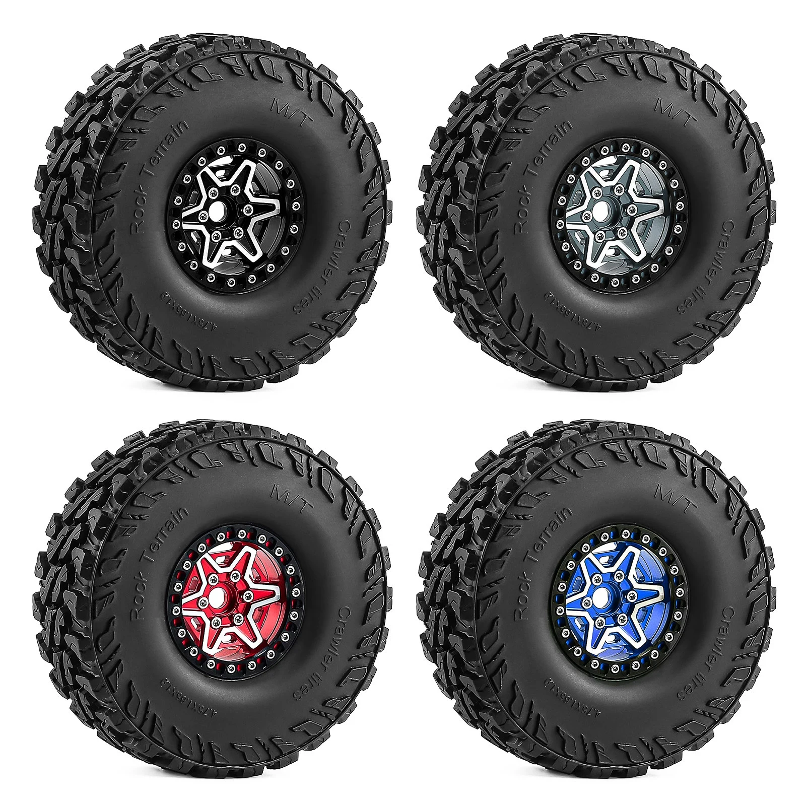 

4pcs 1.9 inch Metal Beadlock Wheel Tire Set for 1/10 RC Cralwer Axial SCX10 II 90046 SCX10 III AXI03007 TRX4 TRX6 D90
