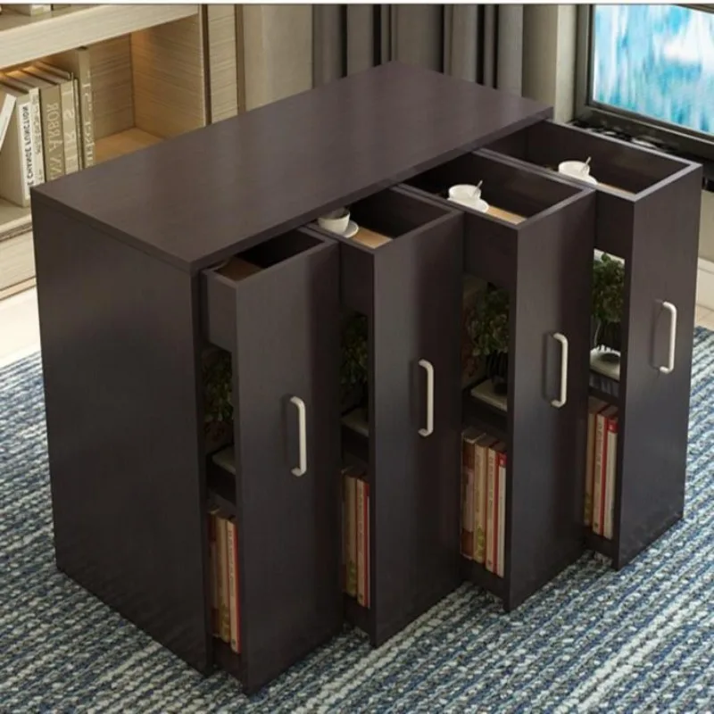 Seam storage cabinet Pull-out mobile small bookcase with door, shelf, table side cabinet, low storage cabinet, small