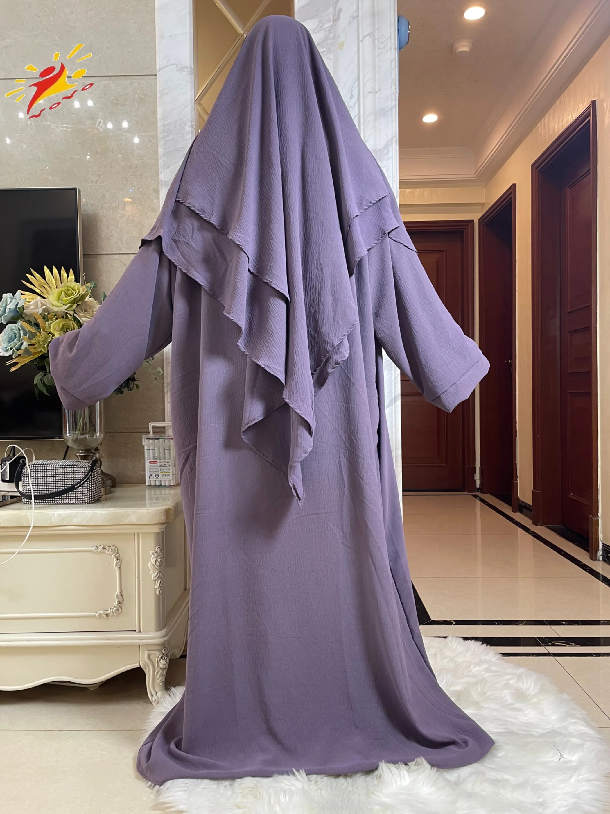 2025 Prayer Clothes Women Ramadan Islamic Jilbeb 2 Piece Set Dubai Turkish Modest Outfit Layered Khimar Scarf Hijab+Long Dress