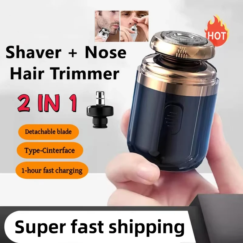 2025 Electric Shaver Nose Hair Trimmer 2-in-1 Rechargeable Men's Nose Hair Removal Shaver Portable Mini Knife Men's Razor