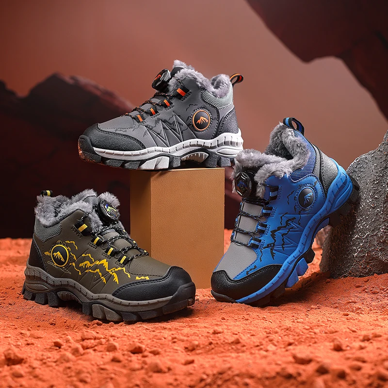 

Детская зимняя спортивная обувь на меху, сохраняющие тепло, уличные походные ботинки, водонепроницаемые нескользящие зимние ботинки для детей, кроссовки для скалолазания