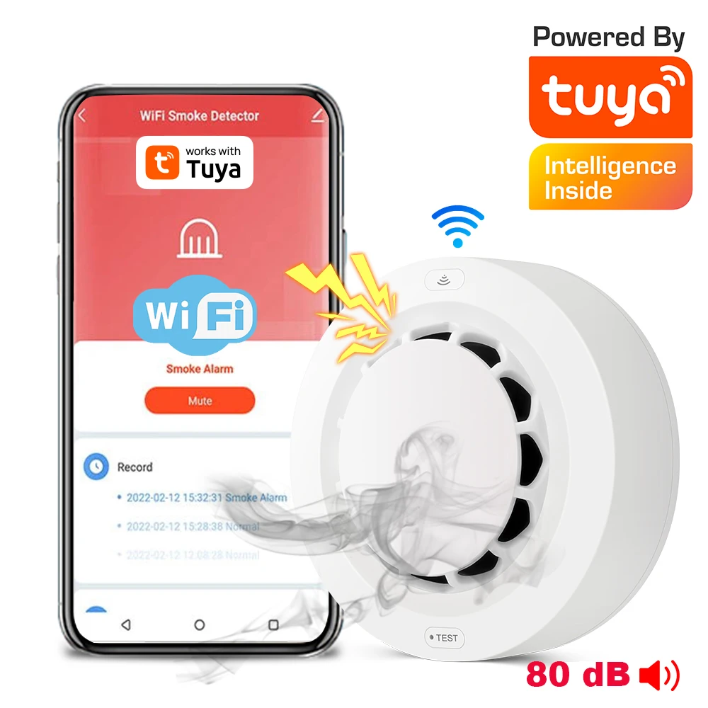 WiFi Smoke Detector Tuya APP Hot Sale Photoelectric Sensor Fire Alarm Home Kitchen Security System Work With Smart Life APP