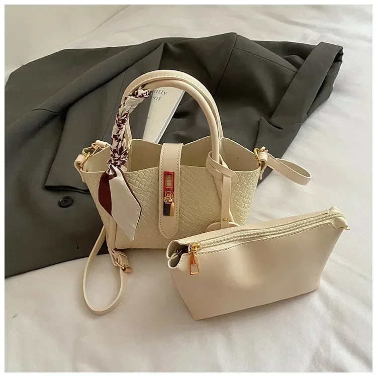 Heartbeat Sensor! 2025 Summer Textured Bucket Bag - Silk Scarf Trim, Bag with Pouch Design, Crossbody/Handheld