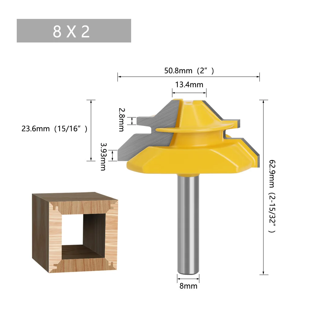 1pcs T Shaped Router Bit for Wood Carpentry 8mm Shank Tongue Woodworking Groove Router Bit 45 Degree 1/4 3/8 1/2 8mm x 2 Inch