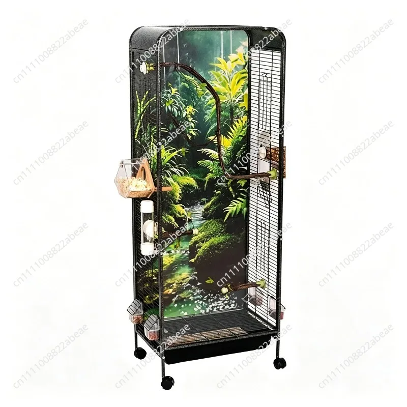 Cabinet-style transparent birdcage for budgerigars tiger skin black phoenix peony birds,villa ecological bird keeping cage