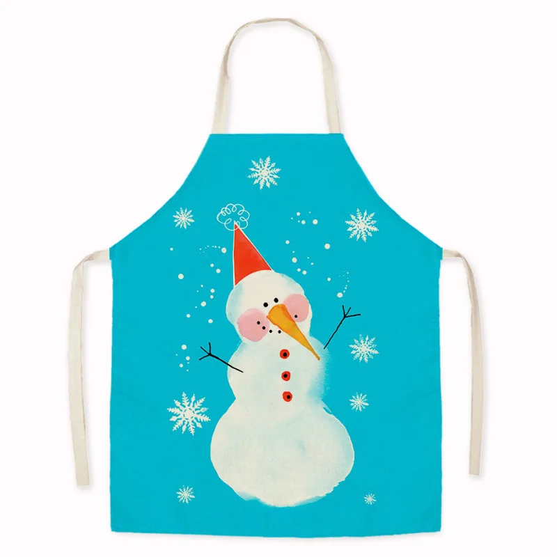 Merry Christmas Pattern Linen Hand Wipe Sleeveless Waist Apron Adult Children Home Festival Decor Kitchen Cooking Tablier