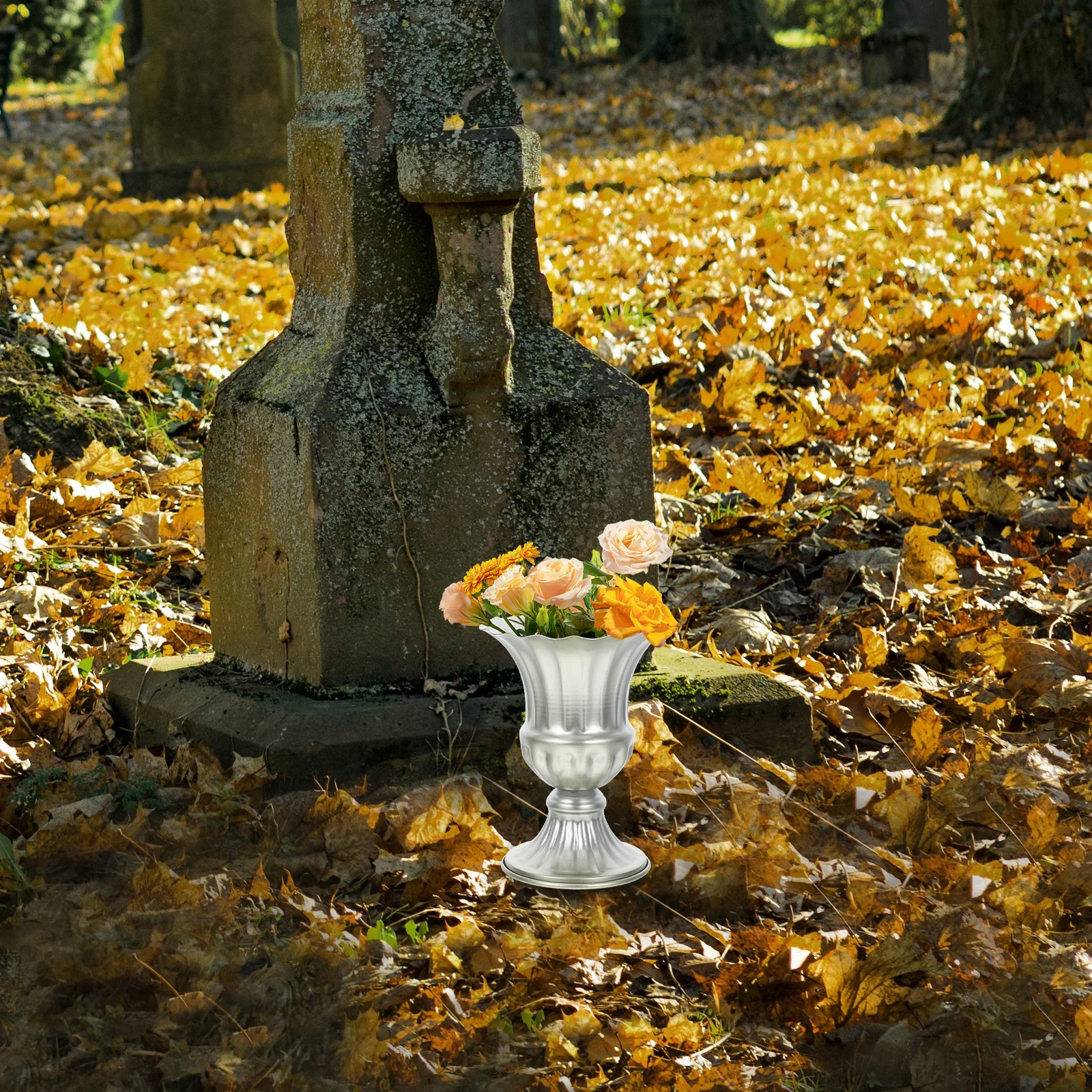 

Decorative Metal Trumpet Vase Elegant Memorial Flower Urn for Cemetery Gravesite Flower Arrangements Vintage Planter