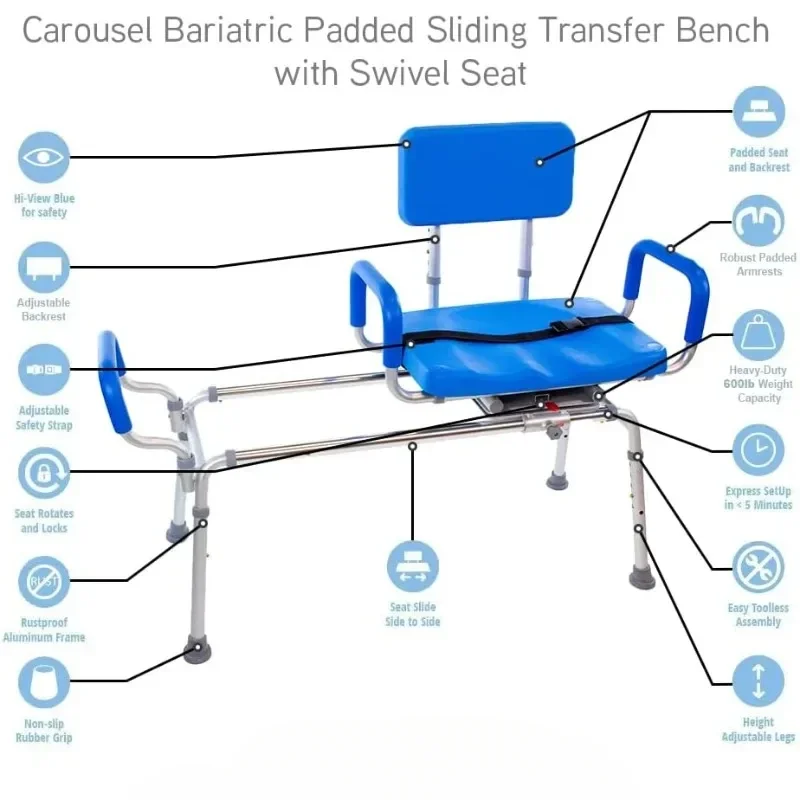 Sliding Shower Chair Tub Transfer Bench with Swivel Seat,  Padded Bath