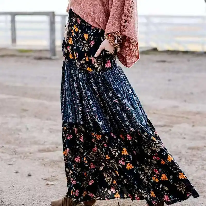 

Spring New Fashion Print Loose Casual Pleated Skirt