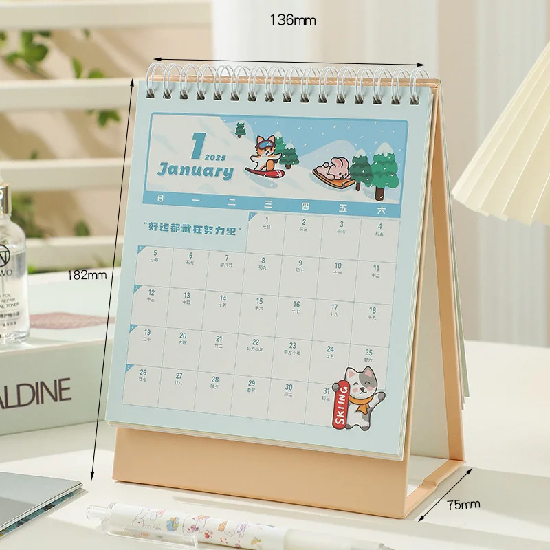 2025 Miniso Kawaii Cartoon Desk Calendar Student Large Calendar Planner Creative Desktop Decorative Ornaments Desk Calendar New