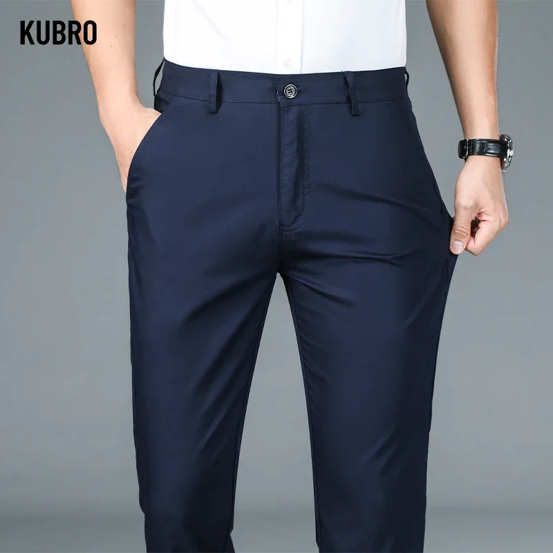 

KUBRO High Quality Luxury Straight Business Suit Pants Men's Bamboo Fiber Designer Spring Summer Elegant Casual Formal Trouser