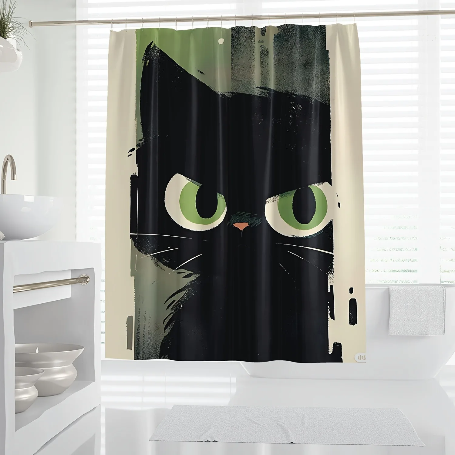 

Простая занавеска для душа с рисунком черного кота, моющаяся грязеотталкивающая насадка для душа, водонепроницаемая полиэстеровая занавеска для ванны для домашнего декора