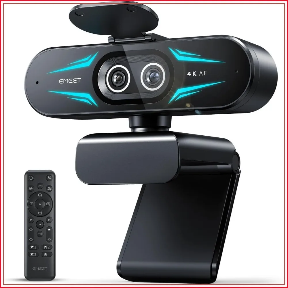 

4K Dual-Camera Webcam with 11X Hybrid Zoom, PDAF Autofocus, Remote Control, RGB Lighting, 2 Mics for Streaming & Meetings