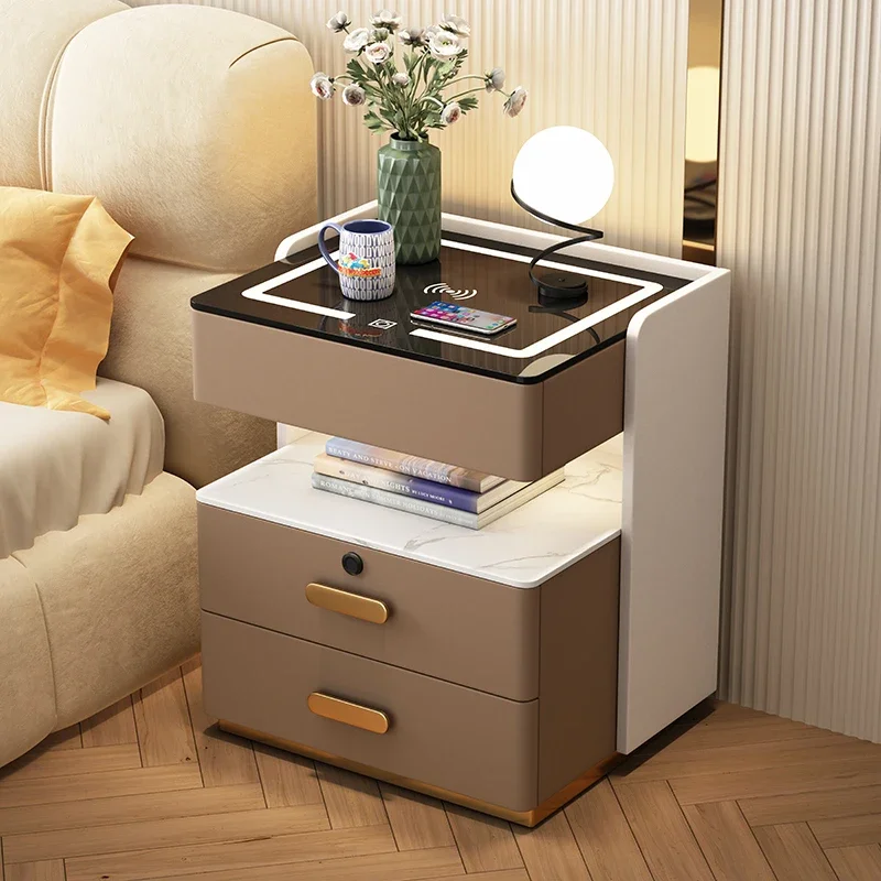 Smart Multifunction Bedside Tables Storage Solid Wood Simple Modern Nightstands Luxury Bedroom Furniture Mesita De Noche FYNT