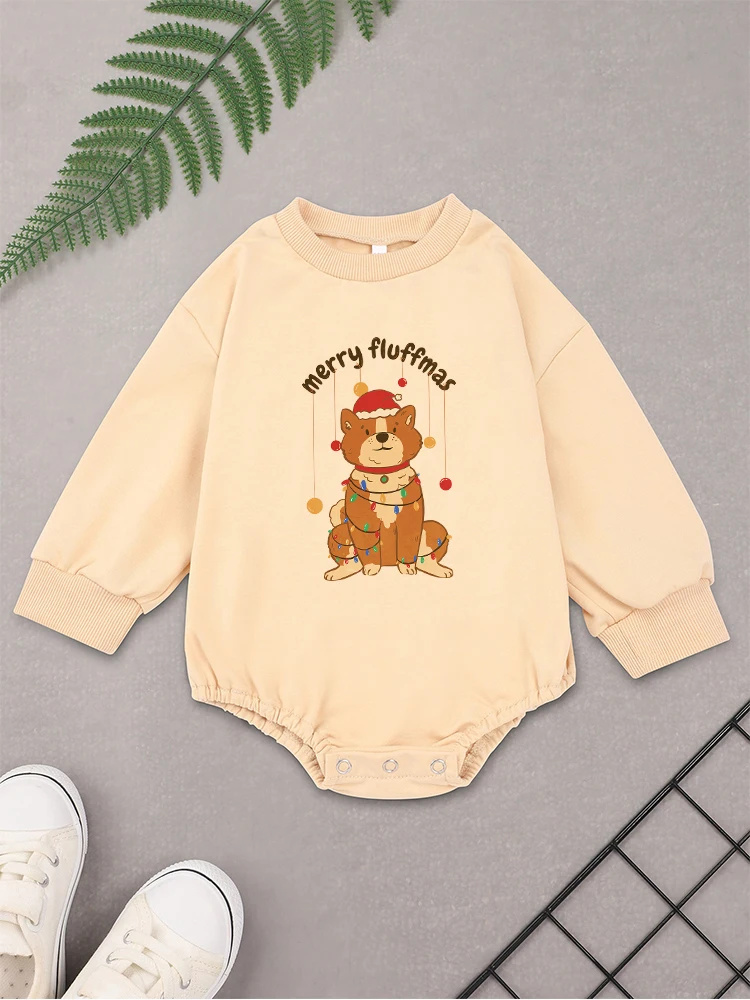 Christmas Cartoon Baby Bodysuit Cute Dog Print Happy Festival Newborn Boy Girl Clothes Long Sleeve Cozy Soft Home Infant Onesie