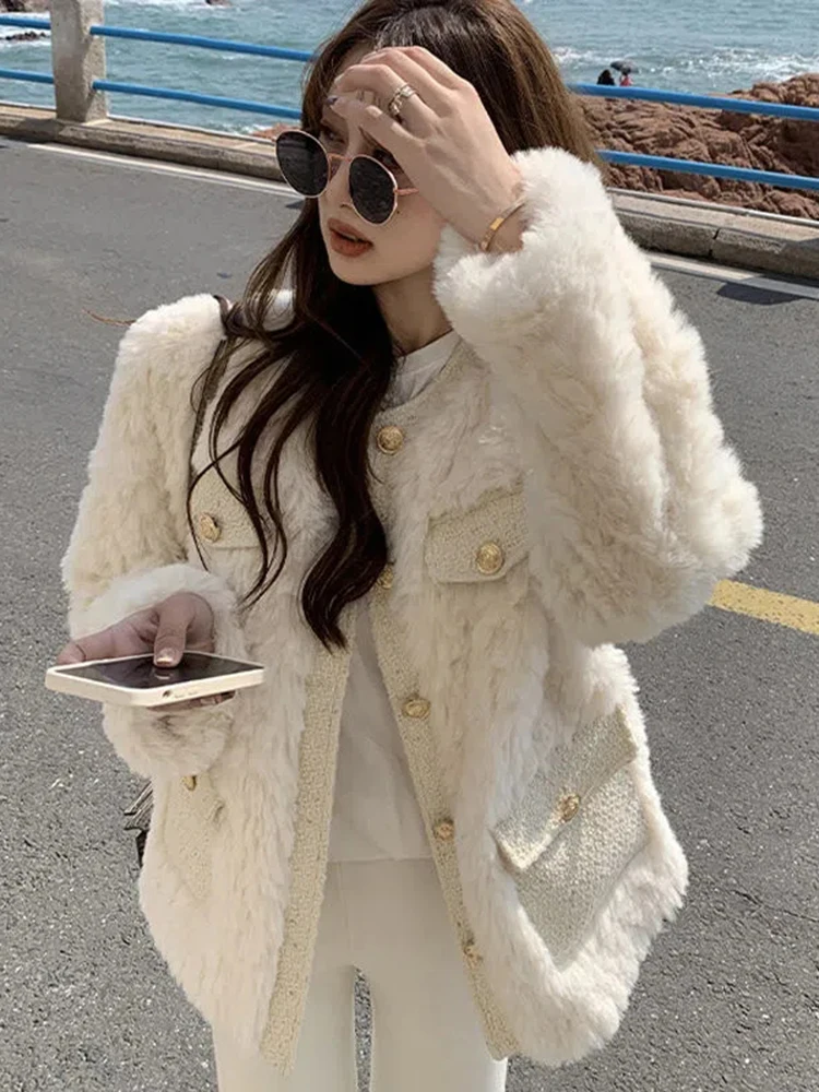 

Jmprs Korean Fashion Faux Wool Coats Thick Women Winter Warm Faux Fur Jackets Hairy Loose Casual Female Outwear New