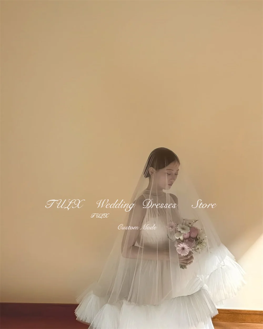 TULX High Neck Sleeveless Korea Wedding Dresses Photo Shoot 웨딩드레스 Tulle A line Floor Length Bridal Gowns Corset Customized 2025