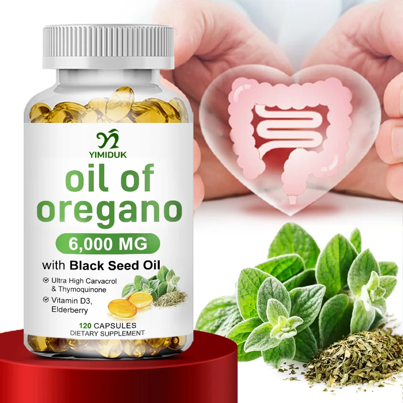 

Oregano Oil + With Black Seed Oil & Elderberry + Vitamin D3, Supports Immune System & Skin Health, Antibacterial & Antioxidant