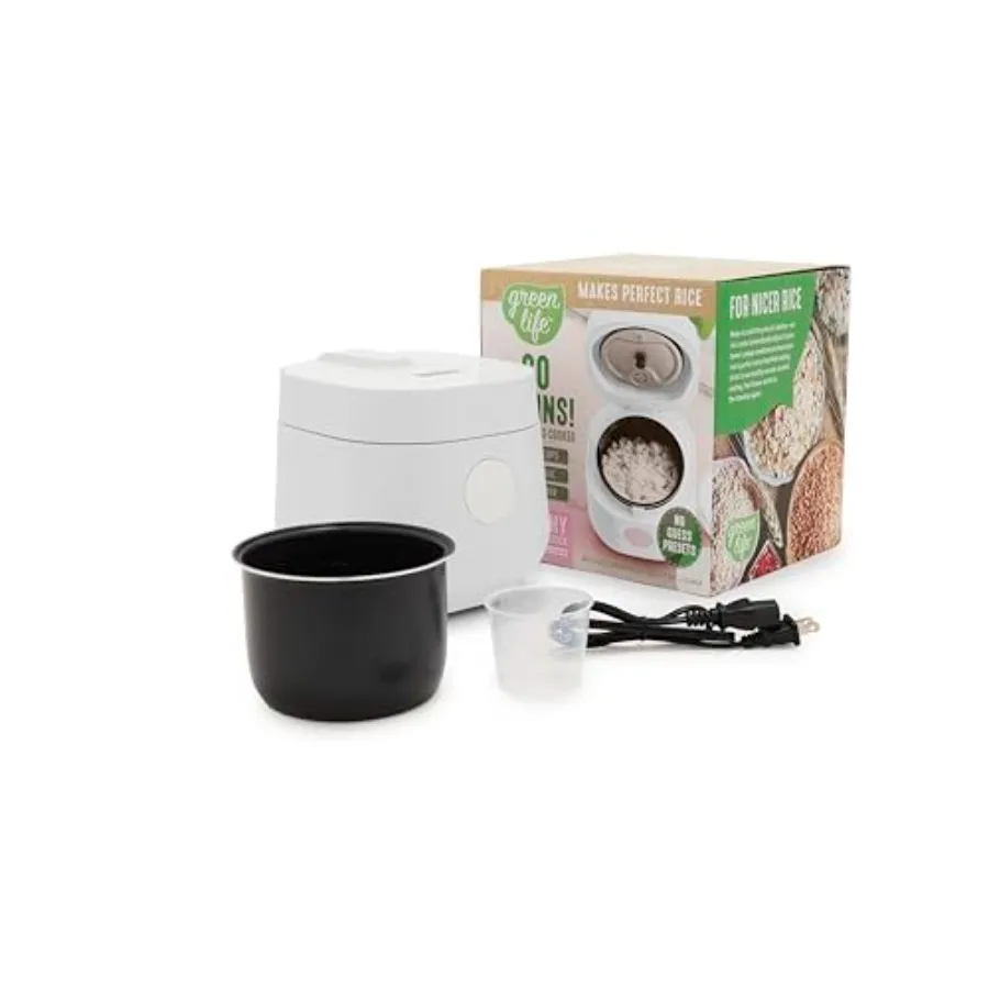 

Цифровая рисоварка на 2 чашки (необработанного риса) / 4 чашки (готового риса) со съемной керамической чашей с антипригарным покрытием без ПФАС, с предустановленными программами для приготовления овса, киноа, бурого риса, управление одной кнопкой