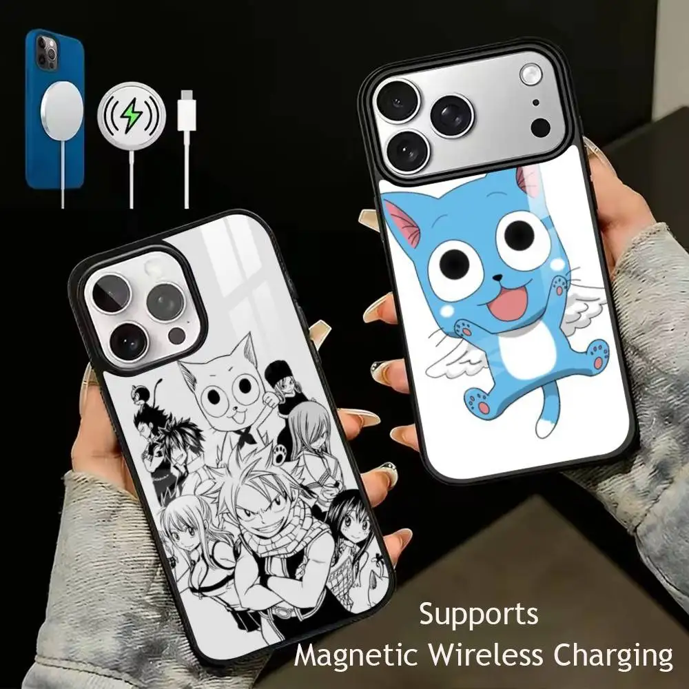 

Anime Fairy Tail Happy Phone Case For iPhone17,16,15,14,13,12,11 Plus,Pro Supports Magnetic Wireless Charging