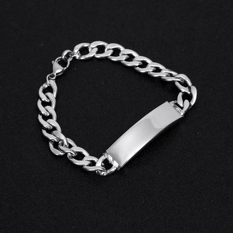 Men\'s Stainless Steel Bracelet Blank To Record Metal ID Plate Bracelets For Engraving Pulsera Mirror Polished Wholesale 10pcs