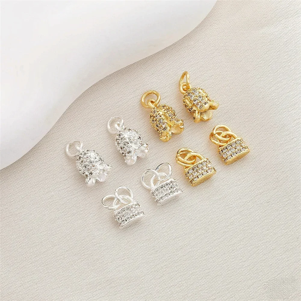 14K Gold Color Preservation 18K Double Circle Zircon Inlaid Padlock Bell Orchid Pendant DIY Bracelet Necklace Ear Accessories