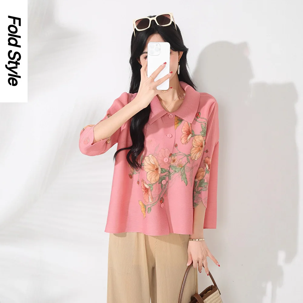 

2025 New Spring and Autumn Loose Fashion High-end Lapel Top Foreign Style Age-reducing Loose Large-size Breasted Cardigan Shirt