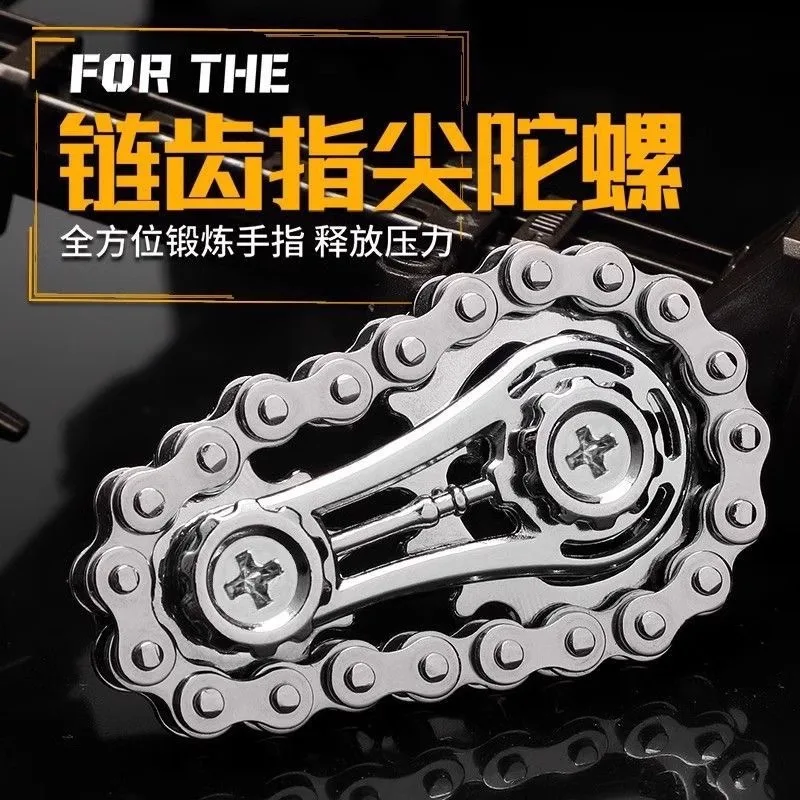 Catena per ingranaggi Catena per bici Fidget Spinner Giocattolo antistress in metallo per bambini Adulti - Spinner a mano EDC per l'ansia, utilizzare un regalo di messa a fuoco fredda