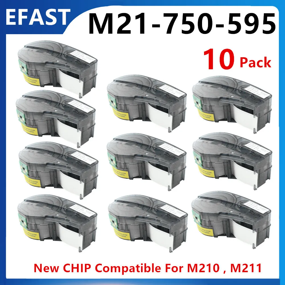 10PK New CHIP M21 750 595 Compatible Vinyl Label Tape Replacememt for M21-750-595-WT Cartridge Ribbon 19.1mm*6.4M